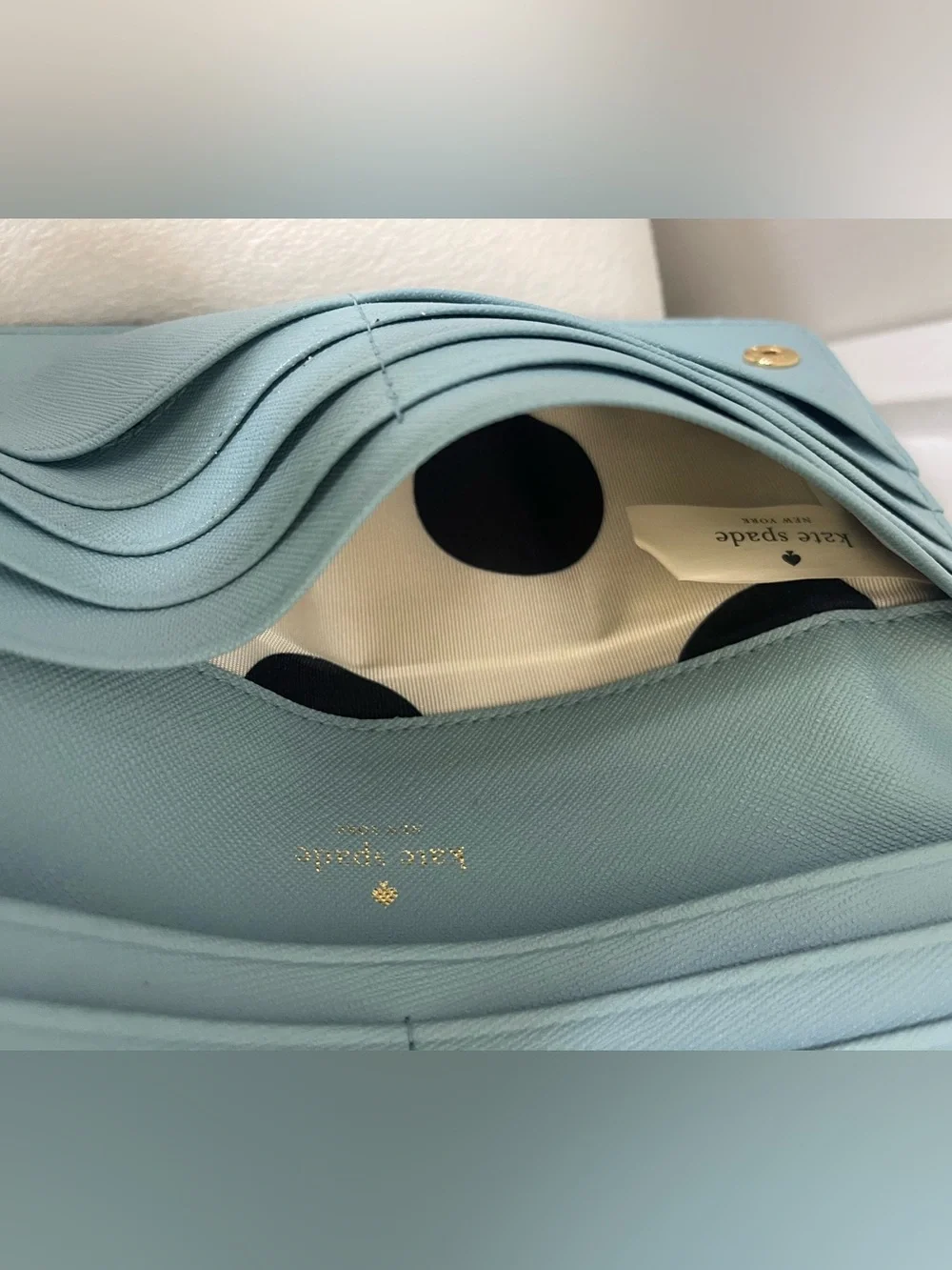 kate spade Light Blue Leather Continental Wallet with Gold Logo
